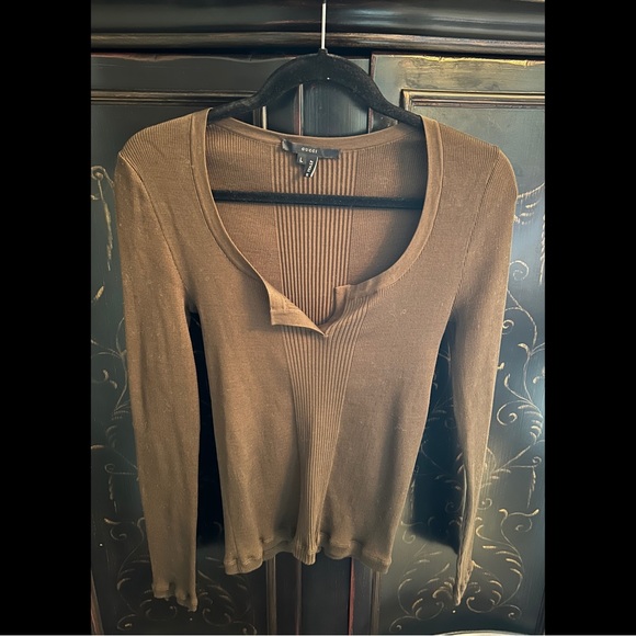 GUCCI Chocolate Long Sleeve Rib Knit Top - Size L in Excellent Condition! - Picture 4 of 11